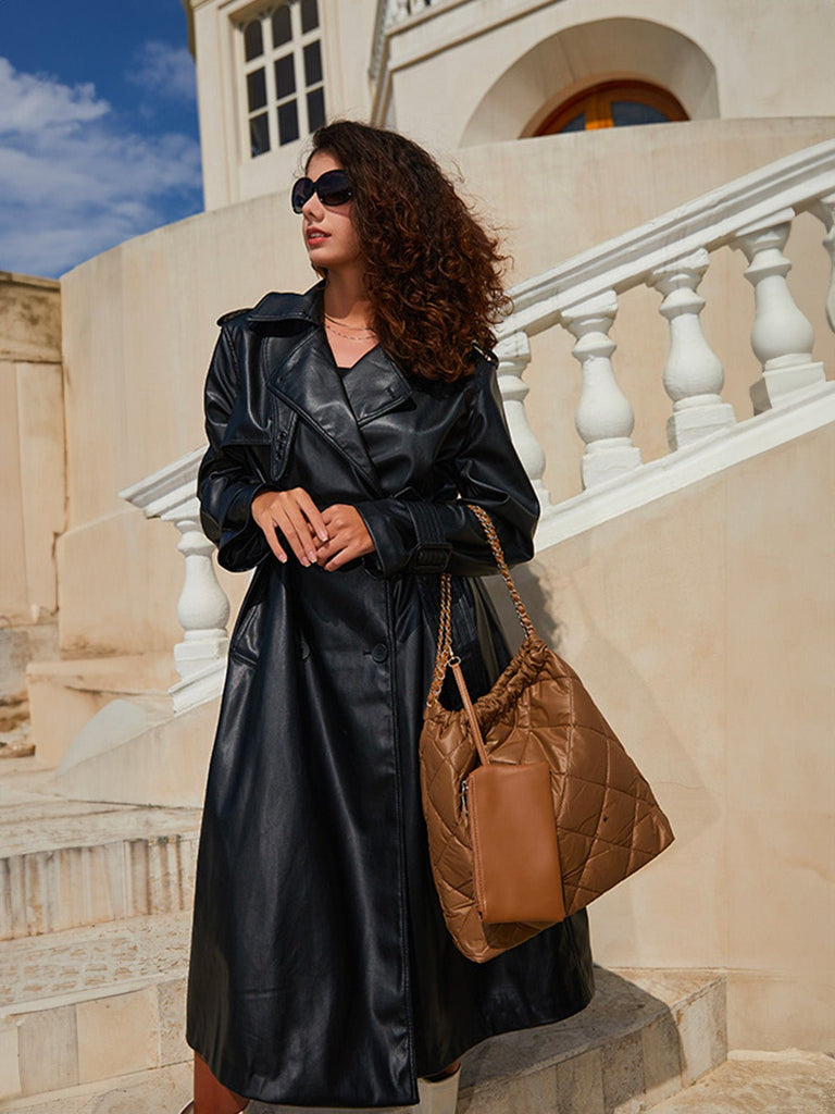 Sac à main matelassé nylon, grand format souple, chaîne dorée, pochette amovible, porté épaule, modèle Dzipe - Sac à main - Marron