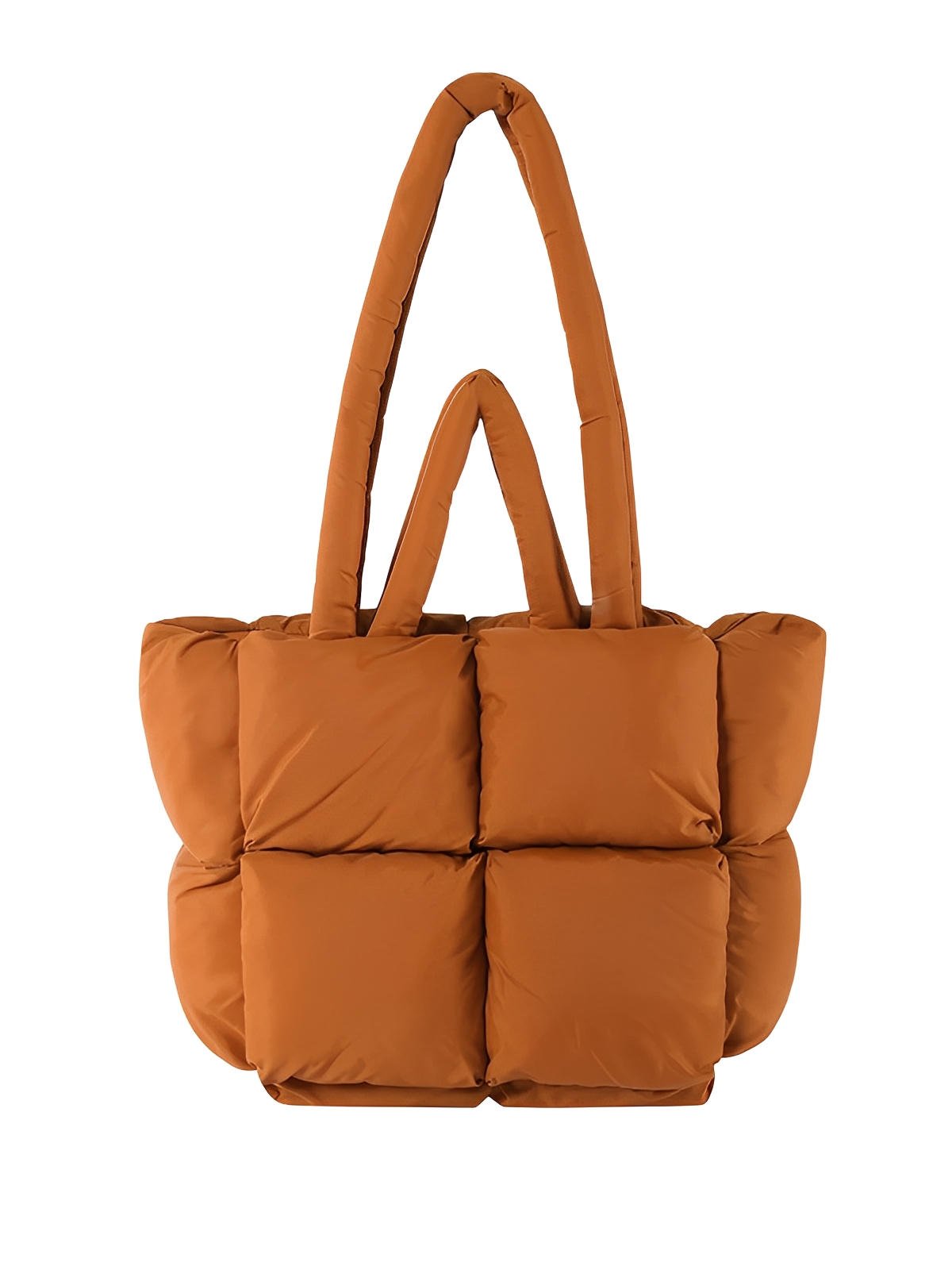 Sac à main matelassé oversize, sac cabas doudoune, fourré léger, sac épaule mode, sac shopping rembourré, modèle Solann - Sac à main - Camel