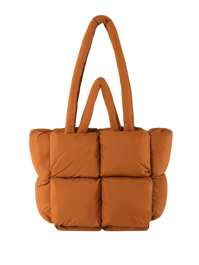 Sac à main matelassé oversize, sac cabas doudoune, fourré léger, sac épaule mode, sac shopping rembourré, modèle Solann - Sac à main - Camel