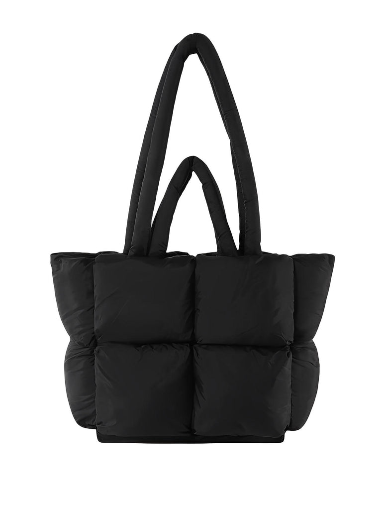 Sac à main matelassé oversize, sac cabas doudoune, fourré léger, sac épaule mode, sac shopping rembourré, modèle Solann - Sac à main - Noir