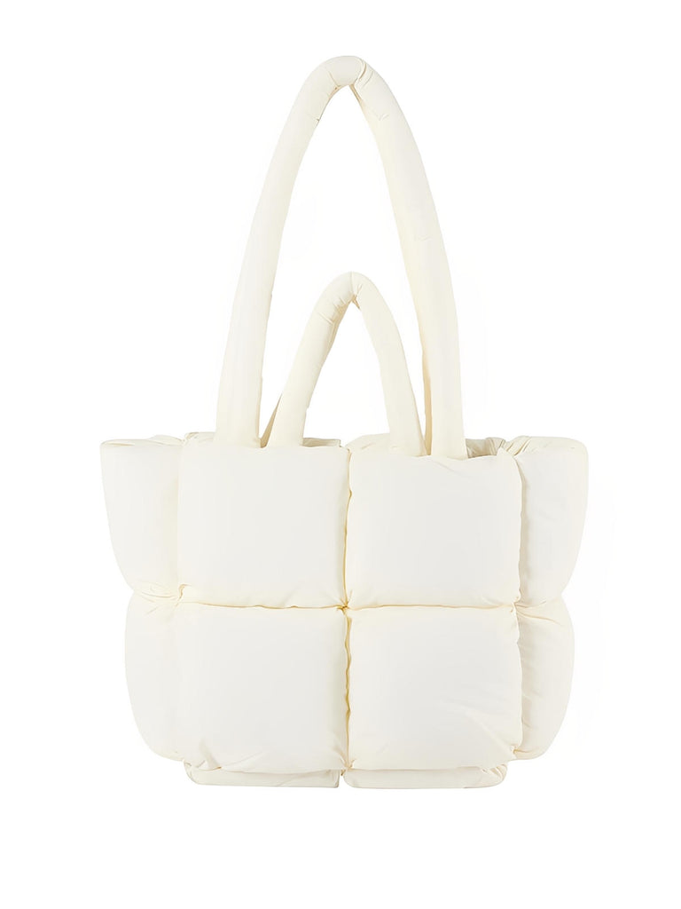 Sac à main matelassé oversize, sac cabas doudoune, fourré léger, sac épaule mode, sac shopping rembourré, modèle Solann - Sac à main - Blanc