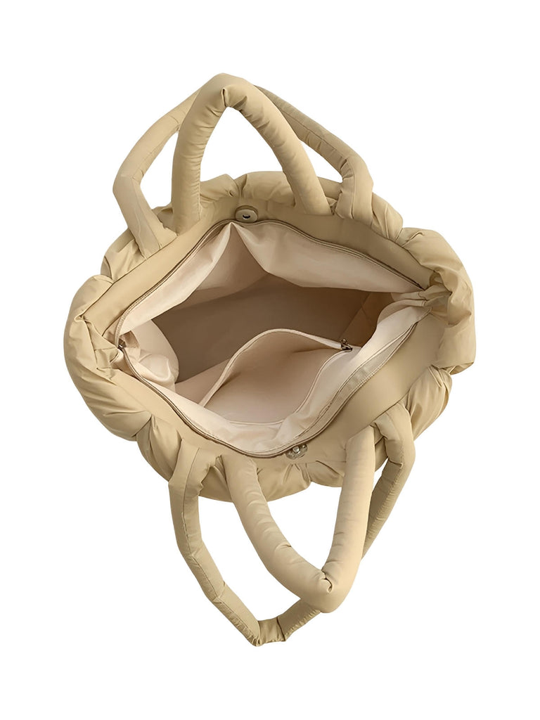 Sac à main matelassé oversize, sac cabas doudoune, fourré léger, sac épaule mode, sac shopping rembourré, modèle Solann - Sac à main - Beige
