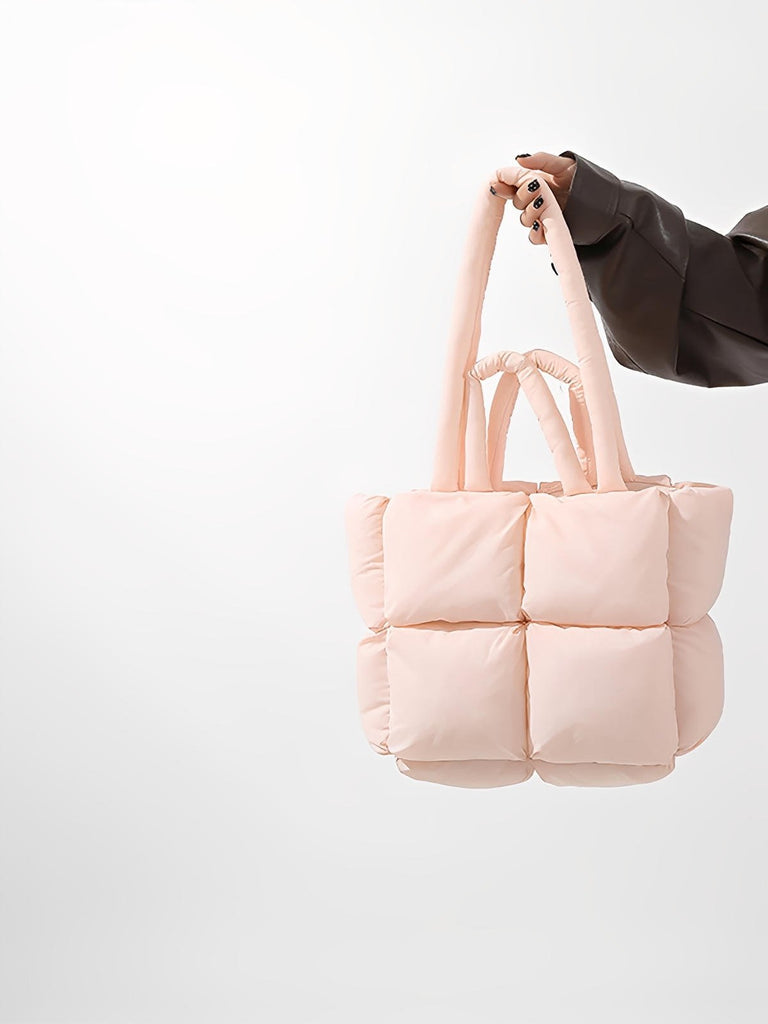 Sac à main matelassé oversize, sac cabas doudoune, fourré léger, sac épaule mode, sac shopping rembourré, modèle Solann - Sac à main - Rose