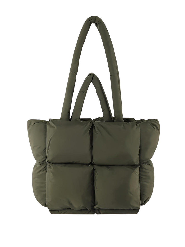 Sac à main matelassé oversize, sac cabas doudoune, fourré léger, sac épaule mode, sac shopping rembourré, modèle Solann - Sac à main - Kaki