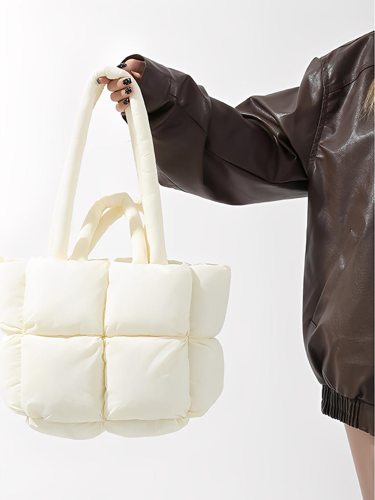 Sac à main matelassé oversize, sac cabas doudoune, fourré léger, sac épaule mode, sac shopping rembourré, modèle Solann - Sac à main - Blanc