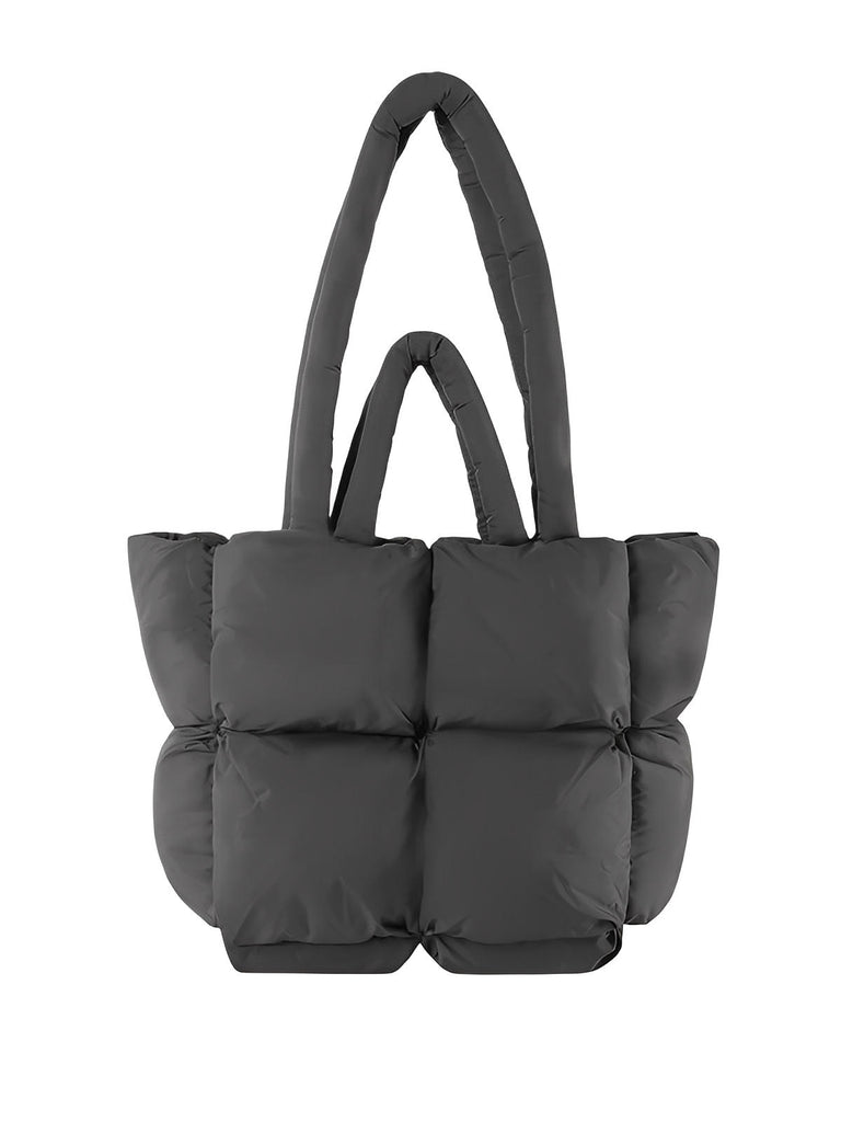 Sac à main matelassé oversize, sac cabas doudoune, fourré léger, sac épaule mode, sac shopping rembourré, modèle Solann - Sac à main - Gris
