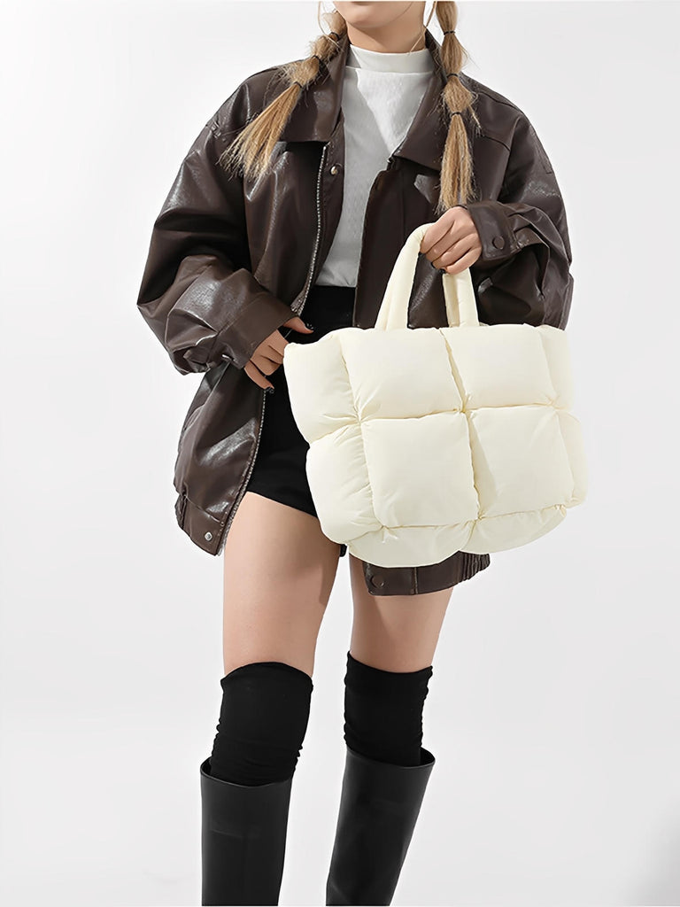 Sac à main matelassé oversize, sac cabas doudoune, fourré léger, sac épaule mode, sac shopping rembourré, modèle Solann - Sac à main - Blanc
