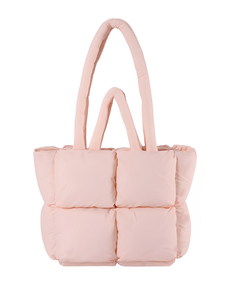 Sac à main matelassé oversize, sac cabas doudoune, fourré léger, sac épaule mode, sac shopping rembourré, modèle Solann - Sac à main - Rose