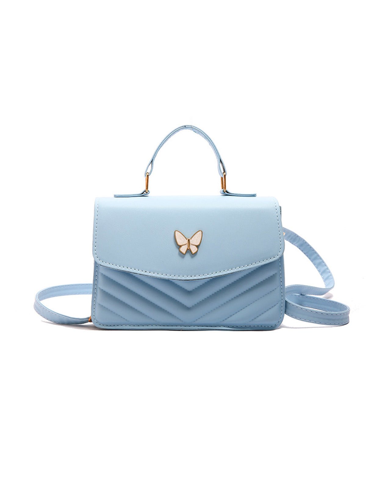 Sac à main papillon en simili vegan, sac bandoulière femme, sac porté épaule chic, petit sac rigide femme, sac rabat aimanté, modèle Barbara - Sac à main - Bleu