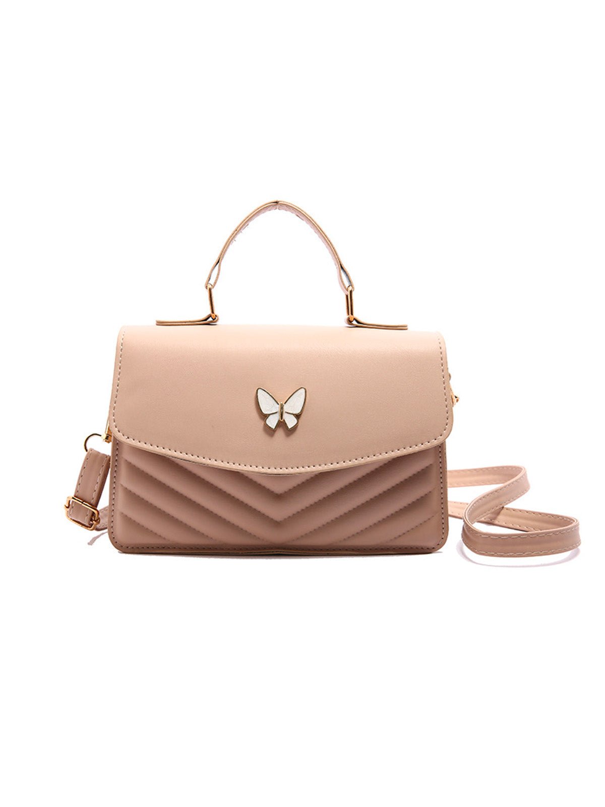 Sac à main papillon en simili vegan, sac bandoulière femme, sac porté épaule chic, petit sac rigide femme, sac rabat aimanté, modèle Barbara - Sac à main - Beige