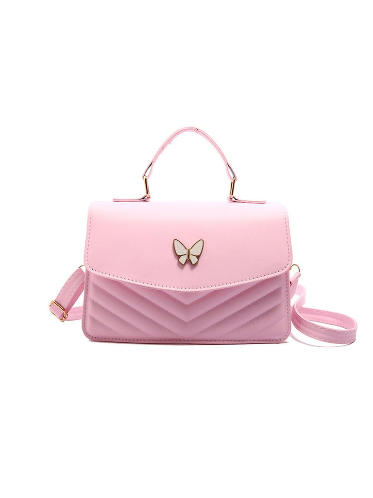 Sac à main papillon en simili vegan, sac bandoulière femme, sac porté épaule chic, petit sac rigide femme, sac rabat aimanté, modèle Barbara - Sac à main - Rose