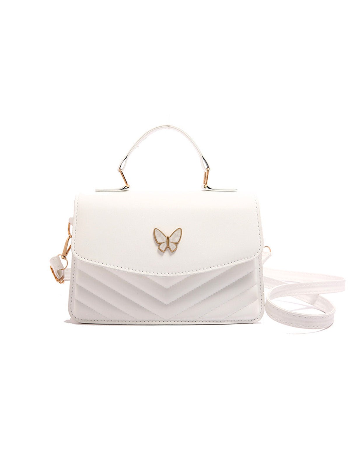 Sac à main papillon en simili vegan, sac bandoulière femme, sac porté épaule chic, petit sac rigide femme, sac rabat aimanté, modèle Barbara - Sac à main - Blanc