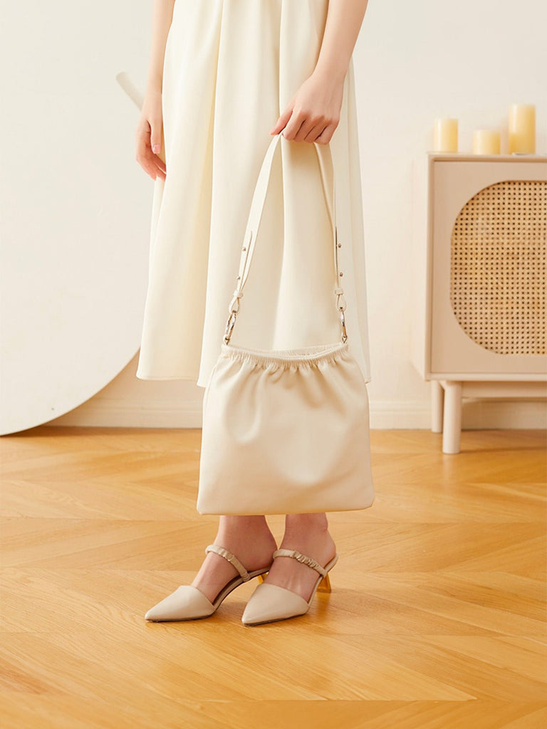 Sac à main plissé, sac chaîne épaule, sac cabas simili vegan, sacoche femme souple, modèle Viviane - Sac à main - Blanc