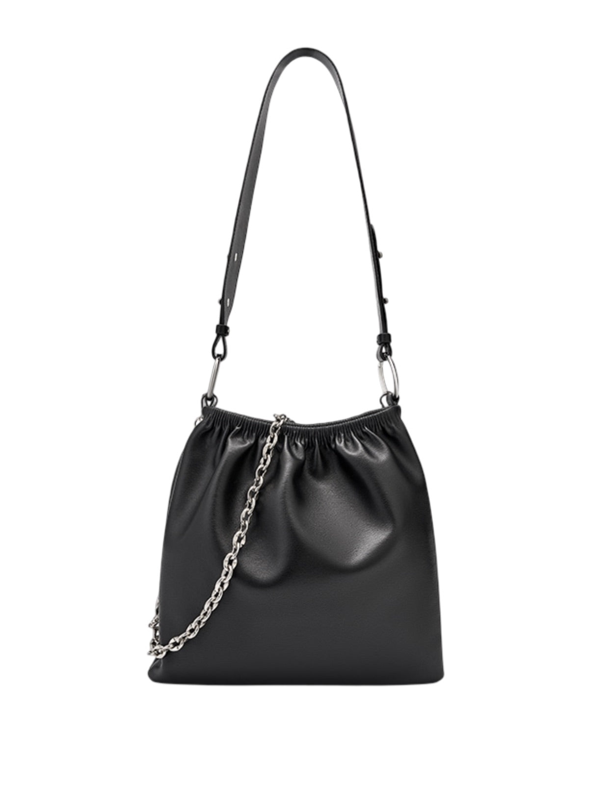 Sac à main plissé, sac chaîne épaule, sac cabas simili vegan, sacoche femme souple, modèle Viviane - Sac à main - Noir
