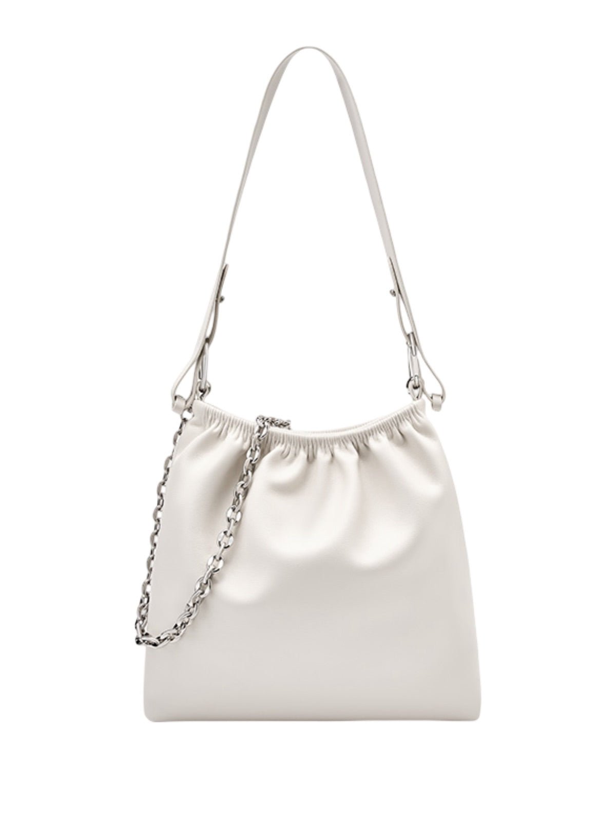Sac à main plissé, sac chaîne épaule, sac cabas simili vegan, sacoche femme souple, modèle Viviane - Sac à main - Blanc