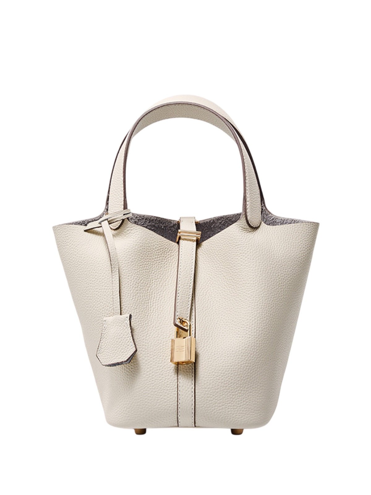 Sac à main seau en cuir, sac main femme, cabas luxe quotidien, sac cadenas, sac mode chic, modèle Elcia - Sac à main - Blanc