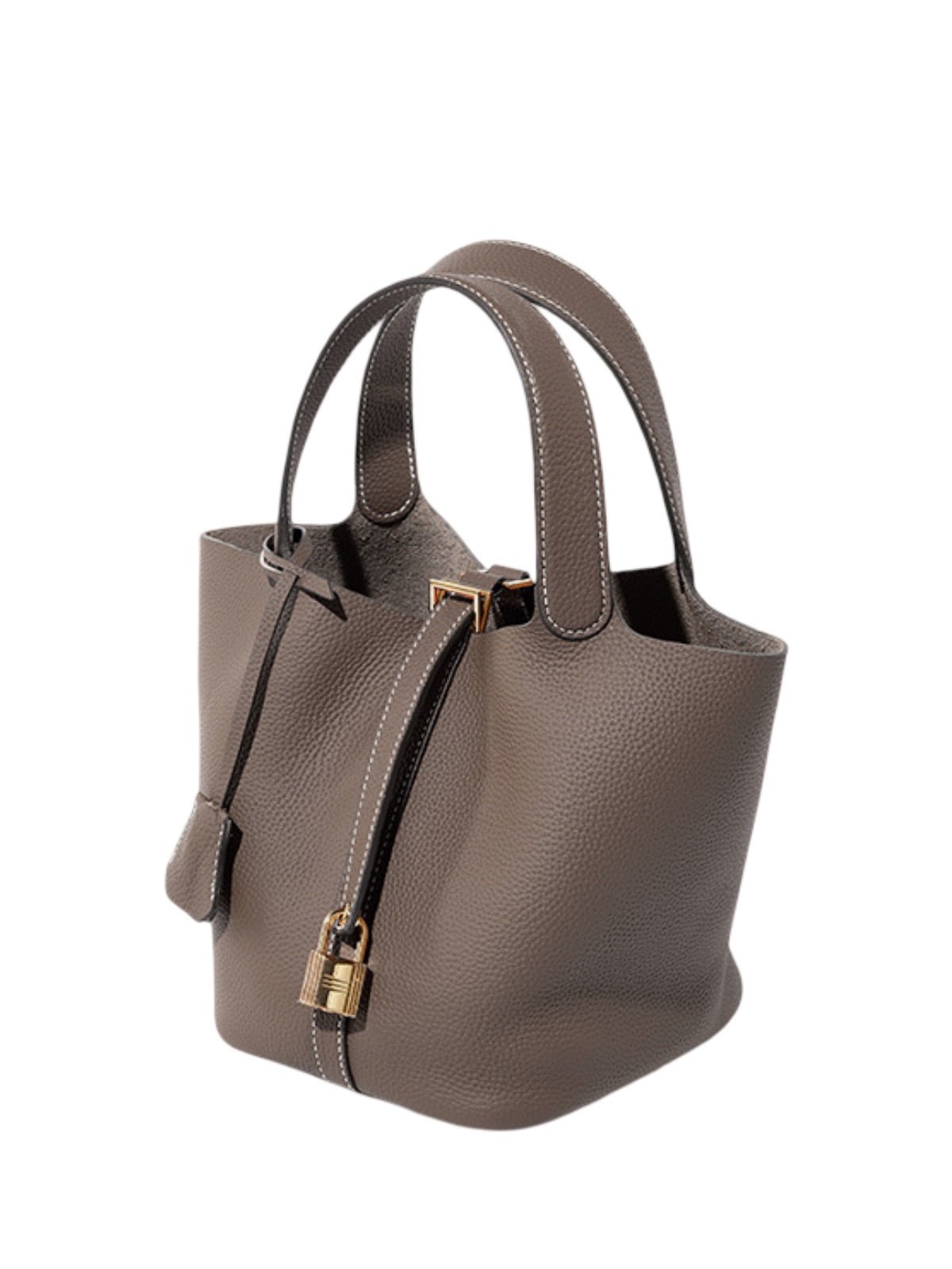 Sac à main seau en cuir, sac main femme, cabas luxe quotidien, sac cadenas, sac mode chic, modèle Elcia - Sac à main - Gris