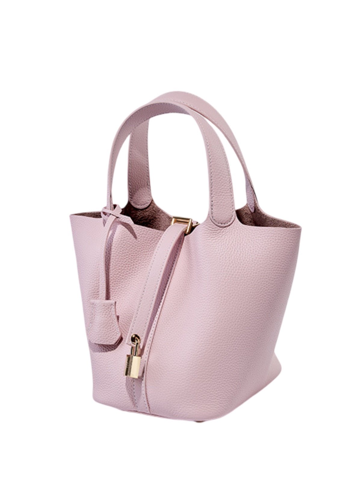 Sac à main seau en cuir, sac main femme, cabas luxe quotidien, sac cadenas, sac mode chic, modèle Elcia - Sac à main - Rose