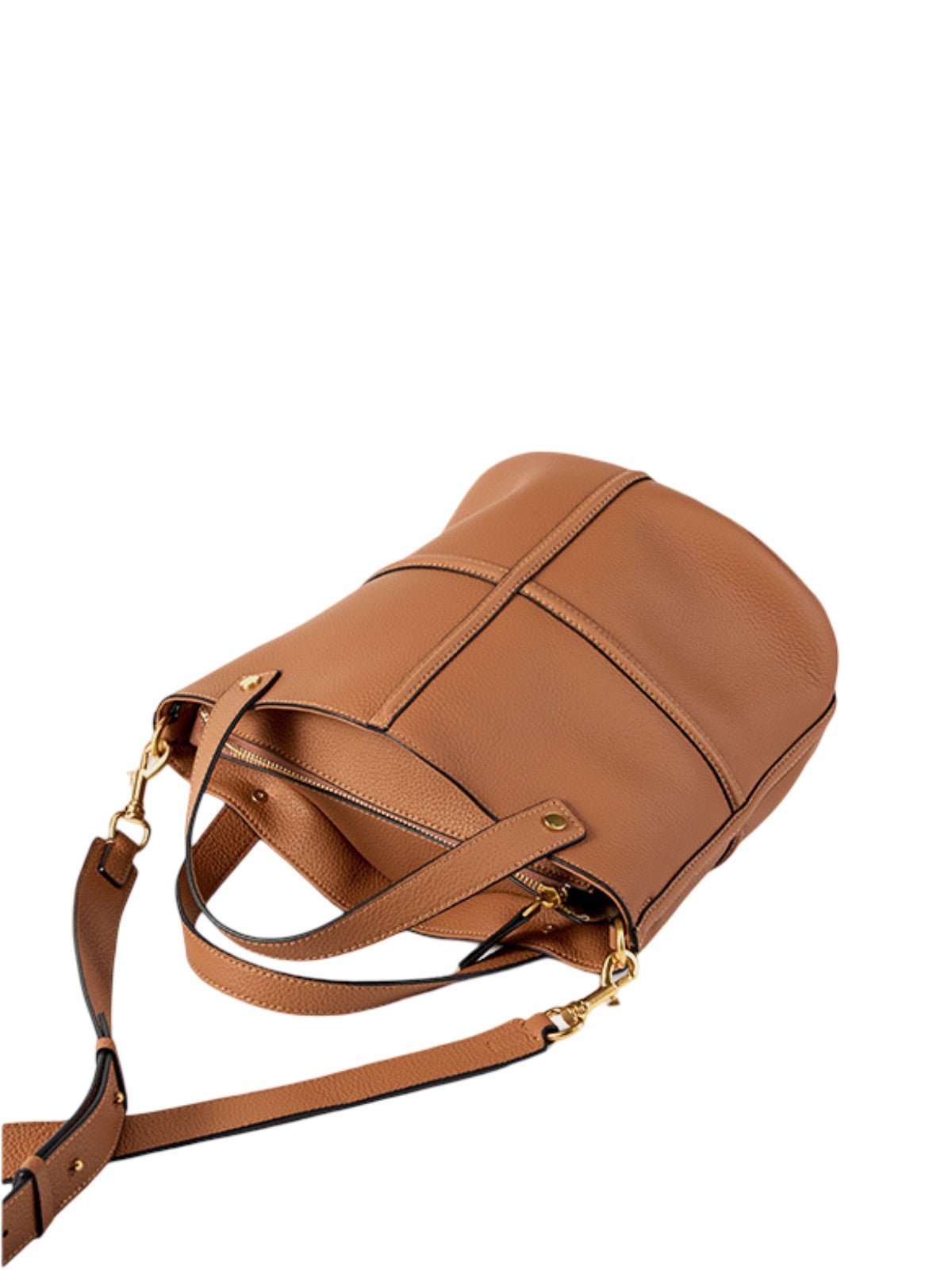 Sac à main souple en cuir femme, sac seau moyen format, sac bandoulière amovible, sac chic et tendance, modèle Aroune - Sac à main - Marron