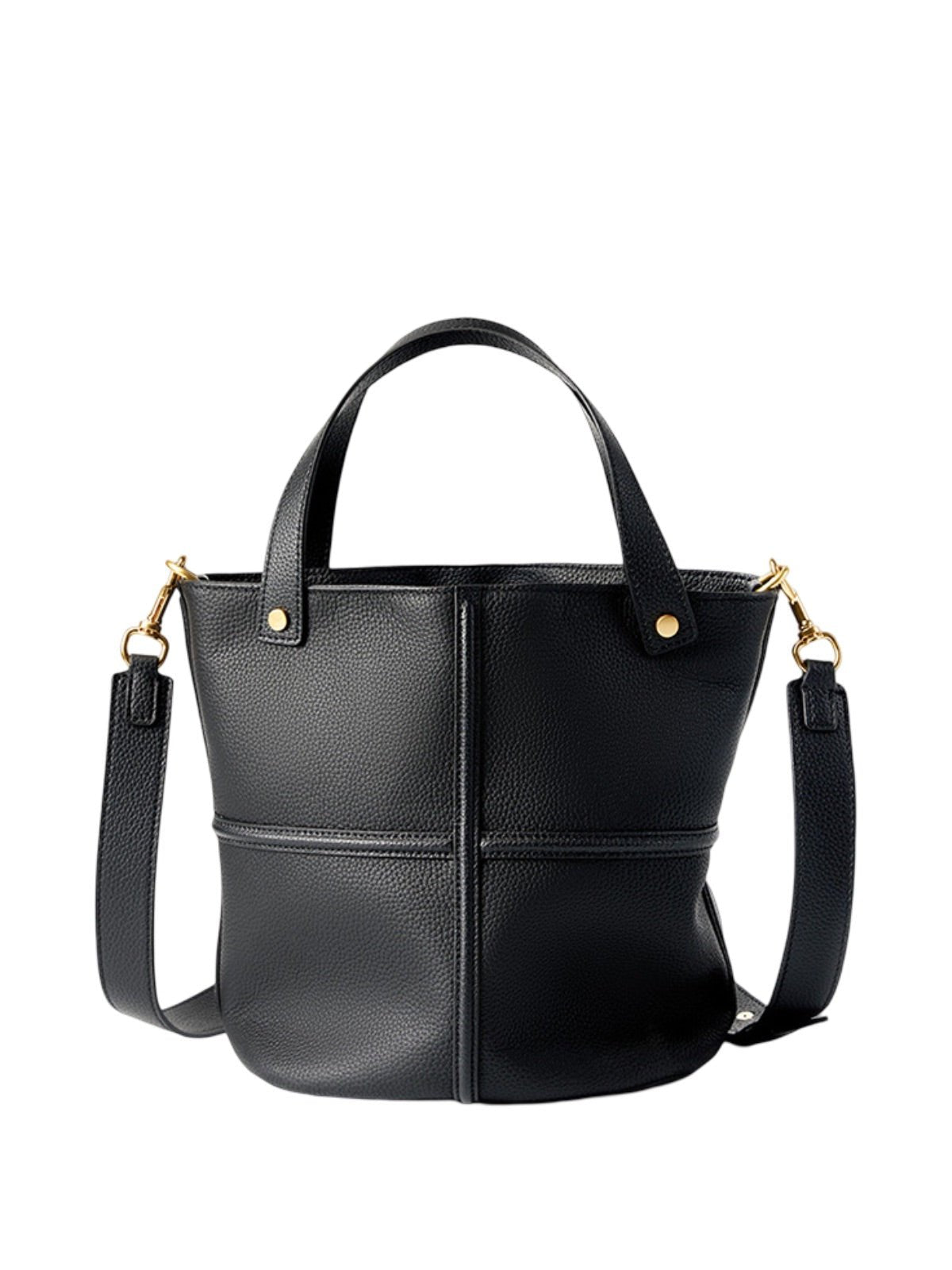 Sac à main souple en cuir femme, sac seau moyen format, sac bandoulière amovible, sac chic et tendance, modèle Aroune - Sac à main - Noir