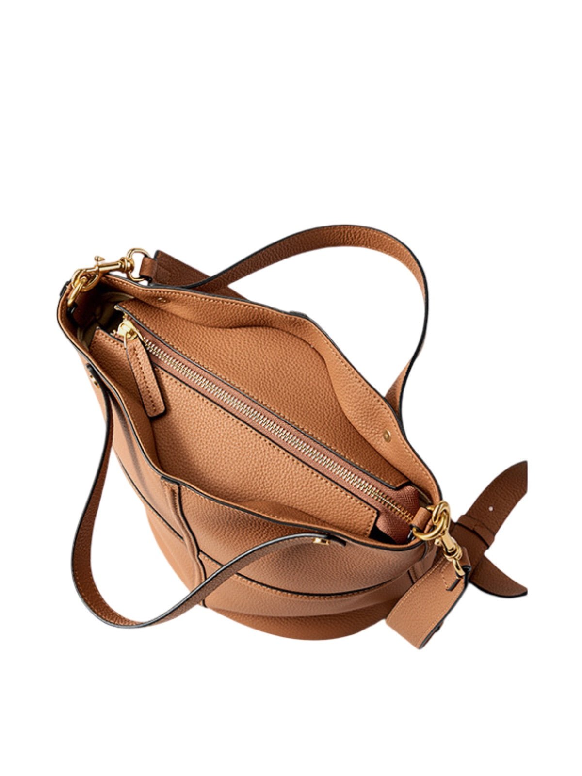 Sac à main souple en cuir femme, sac seau moyen format, sac bandoulière amovible, sac chic et tendance, modèle Aroune - Sac à main - Marron