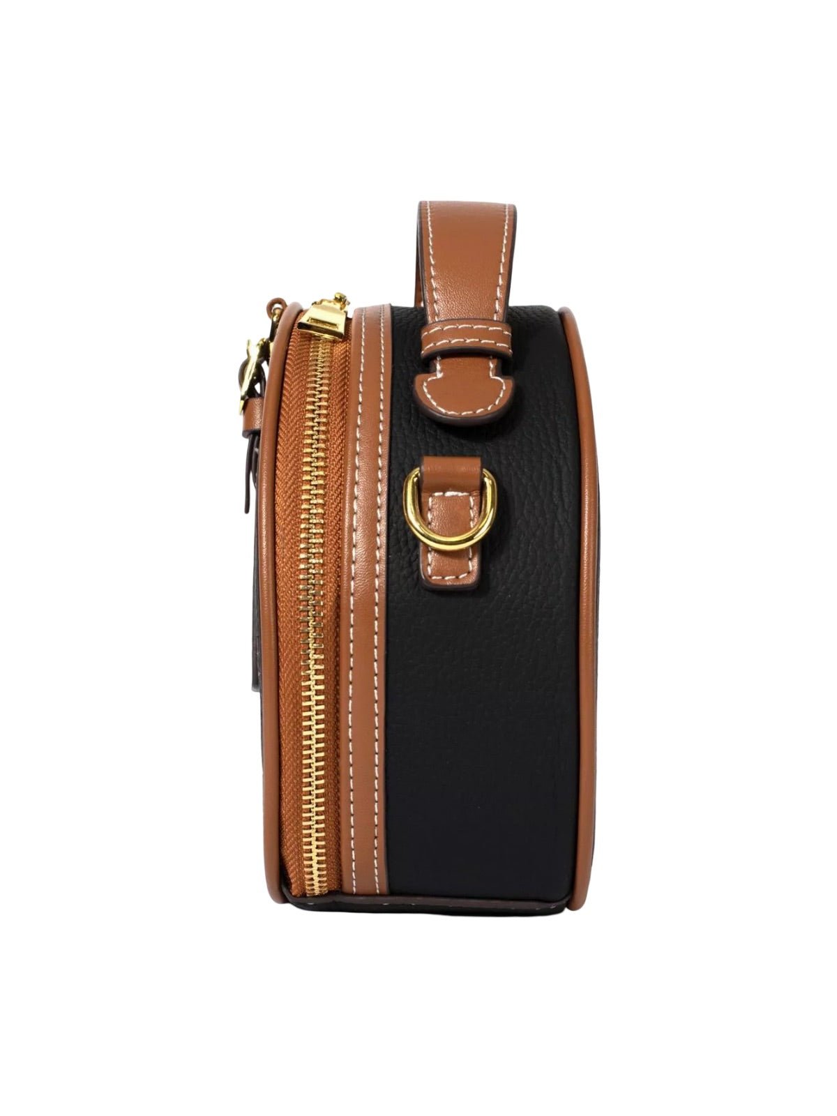 Sac à main style luxe, rond cuir noir camel, mini sac bandoulière, sac rigide à main, sac zippé design, sac compact chic femme, modèle Margine - Sac à main - Noir