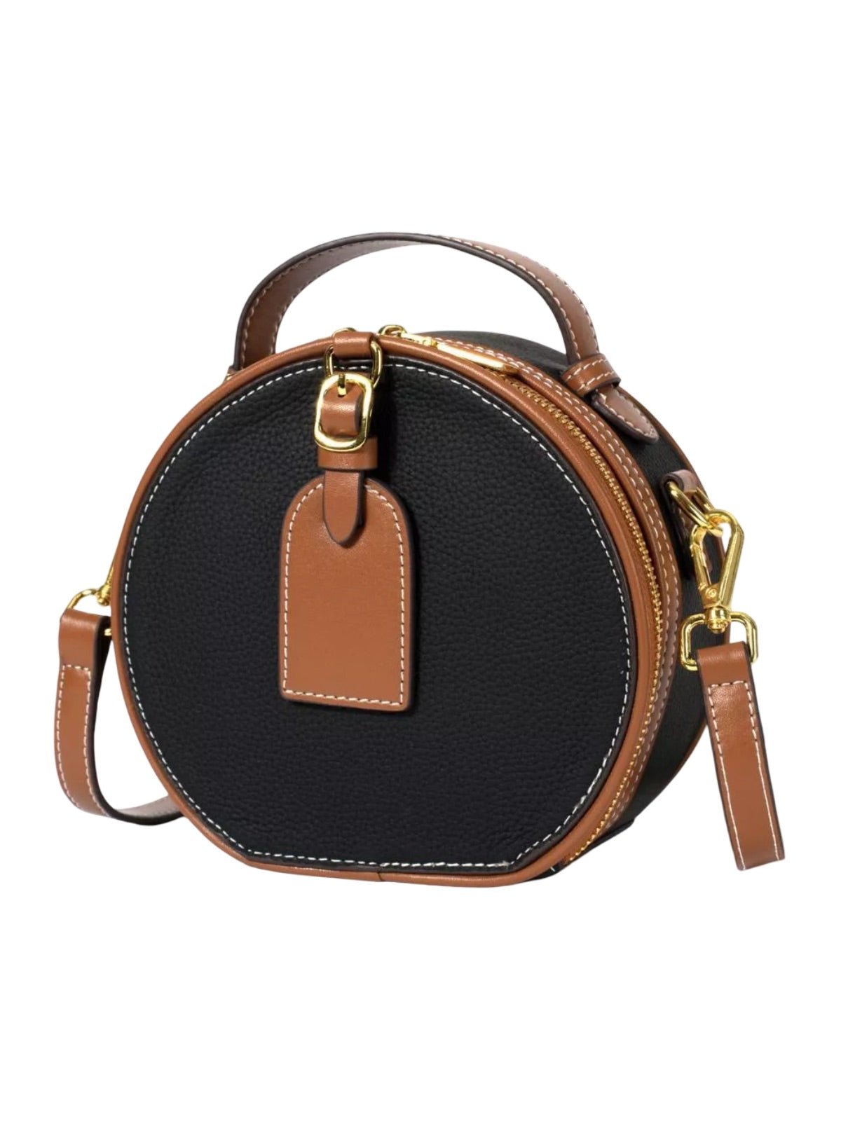 Sac à main style luxe, rond cuir noir camel, mini sac bandoulière, sac rigide à main, sac zippé design, sac compact chic femme, modèle Margine - Sac à main - Noir