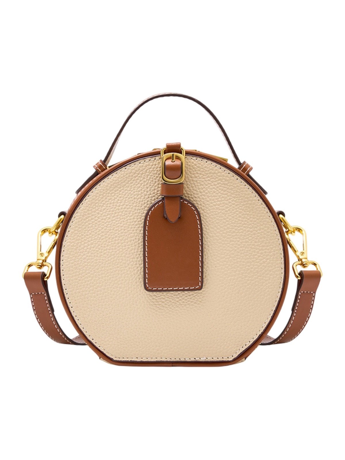 Sac à main style luxe, rond cuir noir camel, mini sac bandoulière, sac rigide à main, sac zippé design, sac compact chic femme, modèle Margine - Sac à main - Blanc