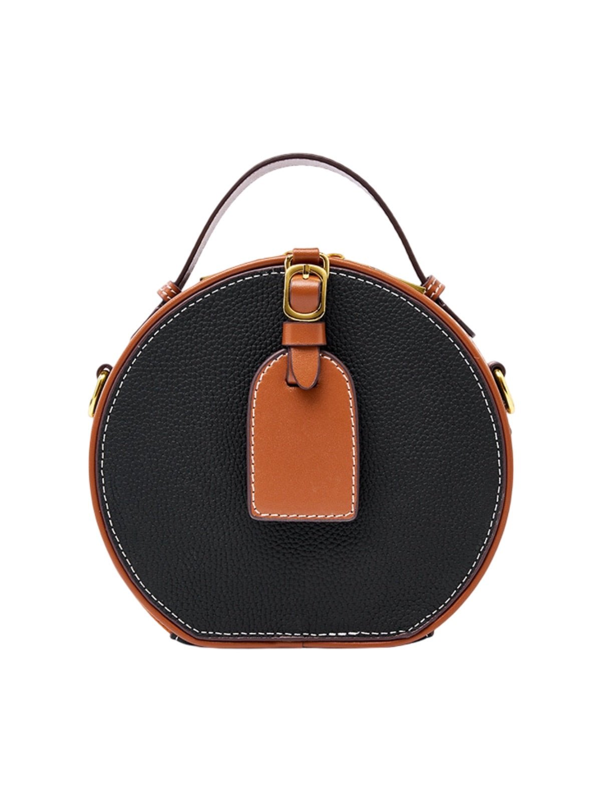 Sac à main style luxe, rond cuir noir camel, mini sac bandoulière, sac rigide à main, sac zippé design, sac compact chic femme, modèle Margine - Sac à main - Noir