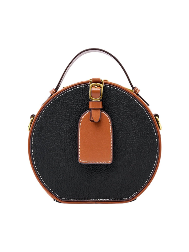 Sac à main style luxe, rond cuir noir camel, mini sac bandoulière, sac rigide à main, sac zippé design, sac compact chic femme, modèle Margine - Sac à main - Noir