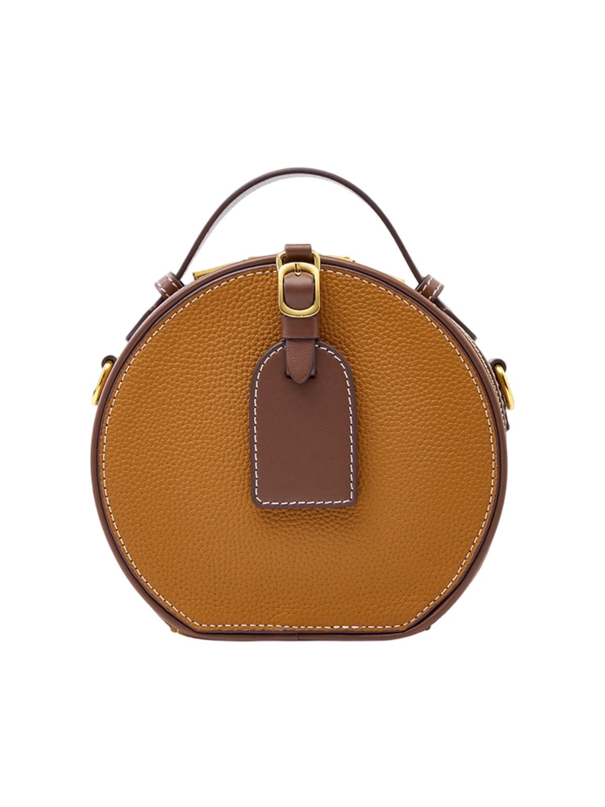Sac à main style luxe, rond cuir noir camel, mini sac bandoulière, sac rigide à main, sac zippé design, sac compact chic femme, modèle Margine - Sac à main - Camel