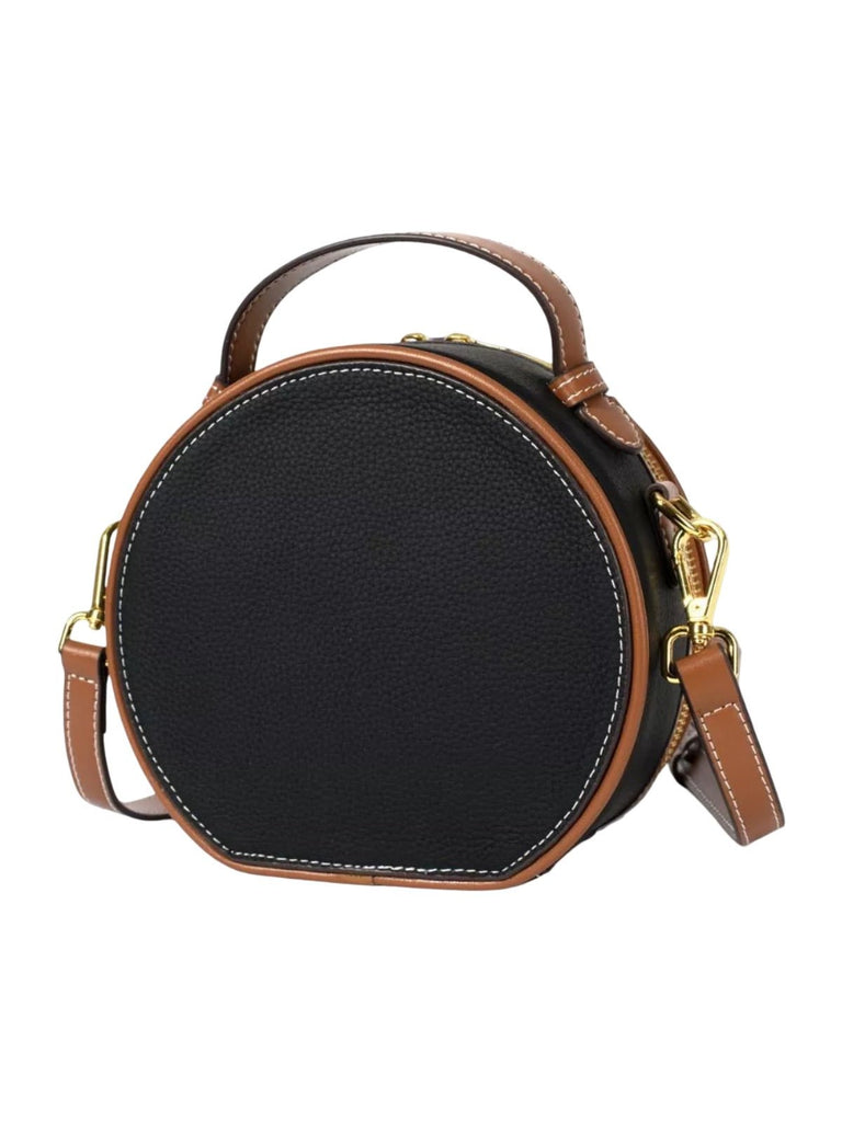 Sac à main style luxe, rond cuir noir camel, mini sac bandoulière, sac rigide à main, sac zippé design, sac compact chic femme, modèle Margine - Sac à main - Noir