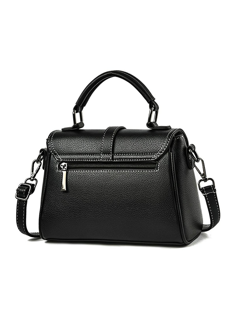 Sac à main tendance femme, porté épaule ou main, simili vegan, format compact, modèle Cassandra - Sac à main - Noir