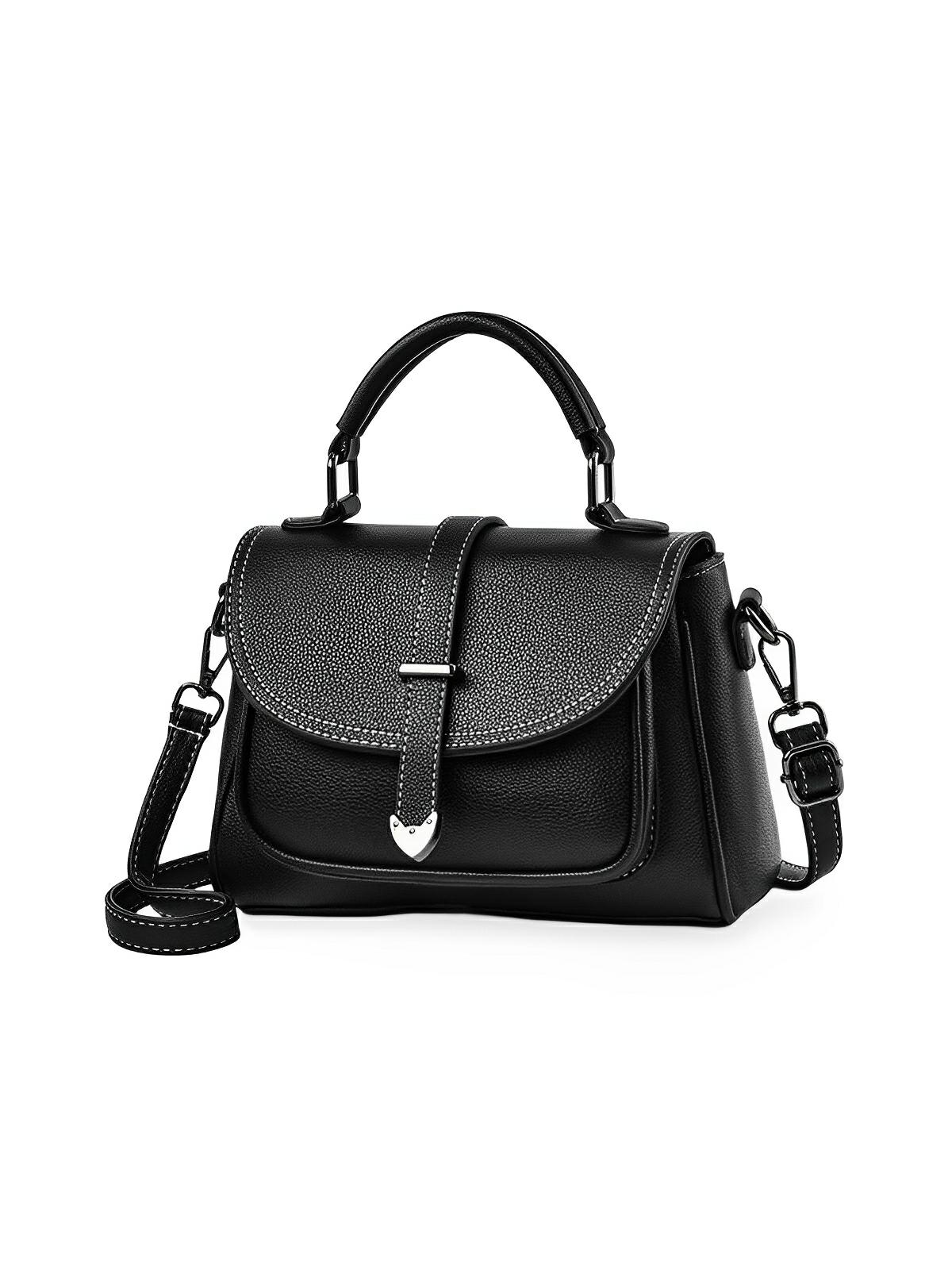Sac à main tendance femme, porté épaule ou main, simili vegan, format compact, modèle Cassandra - Sac à main - Noir