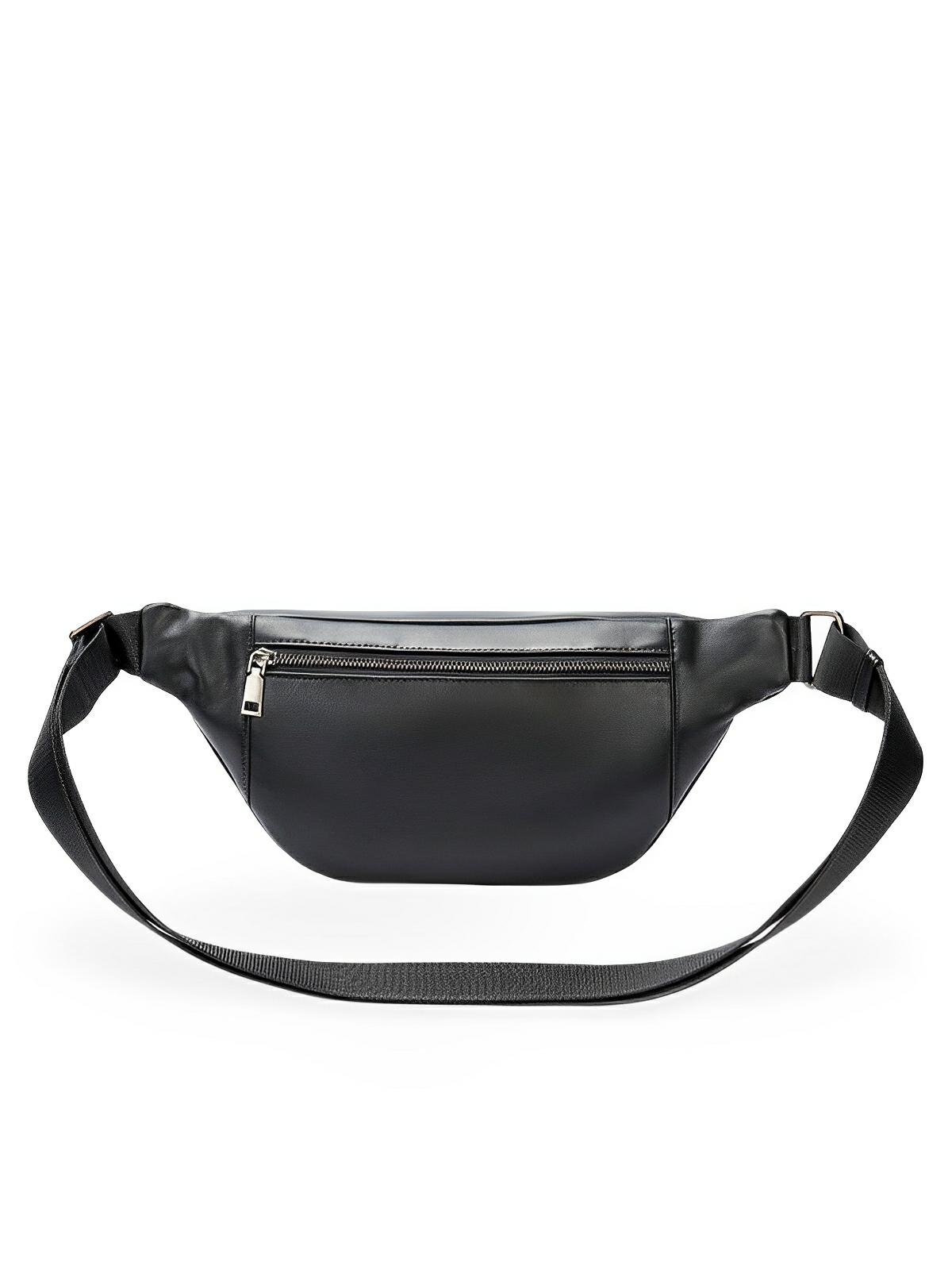 Sac banane en cuir mixte, multiple compartiments, poche sécurisée, au design urbain, modèle Eudoxe - Sacoche - Noire