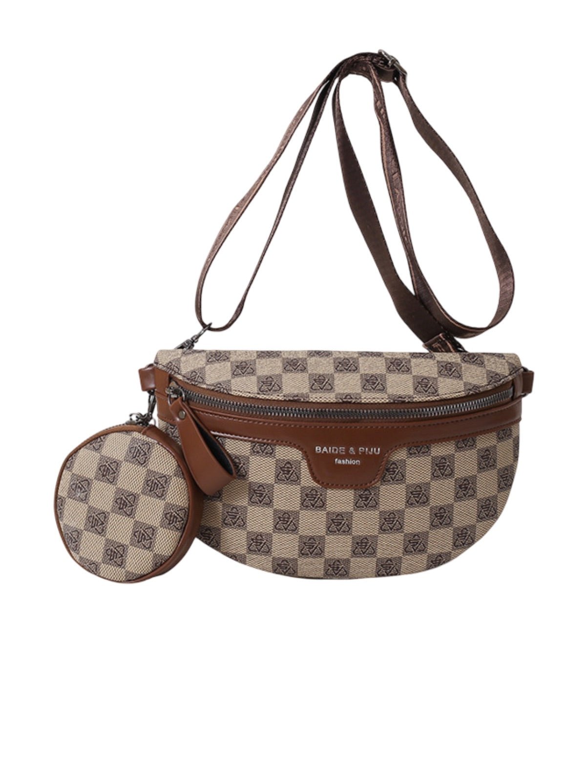 Sac banane femme, sacoche poitrine imperméable, bandoulière réglable, petit format pratique, à motif quadrillé, modèle Athalie - Sacoche - Gris
