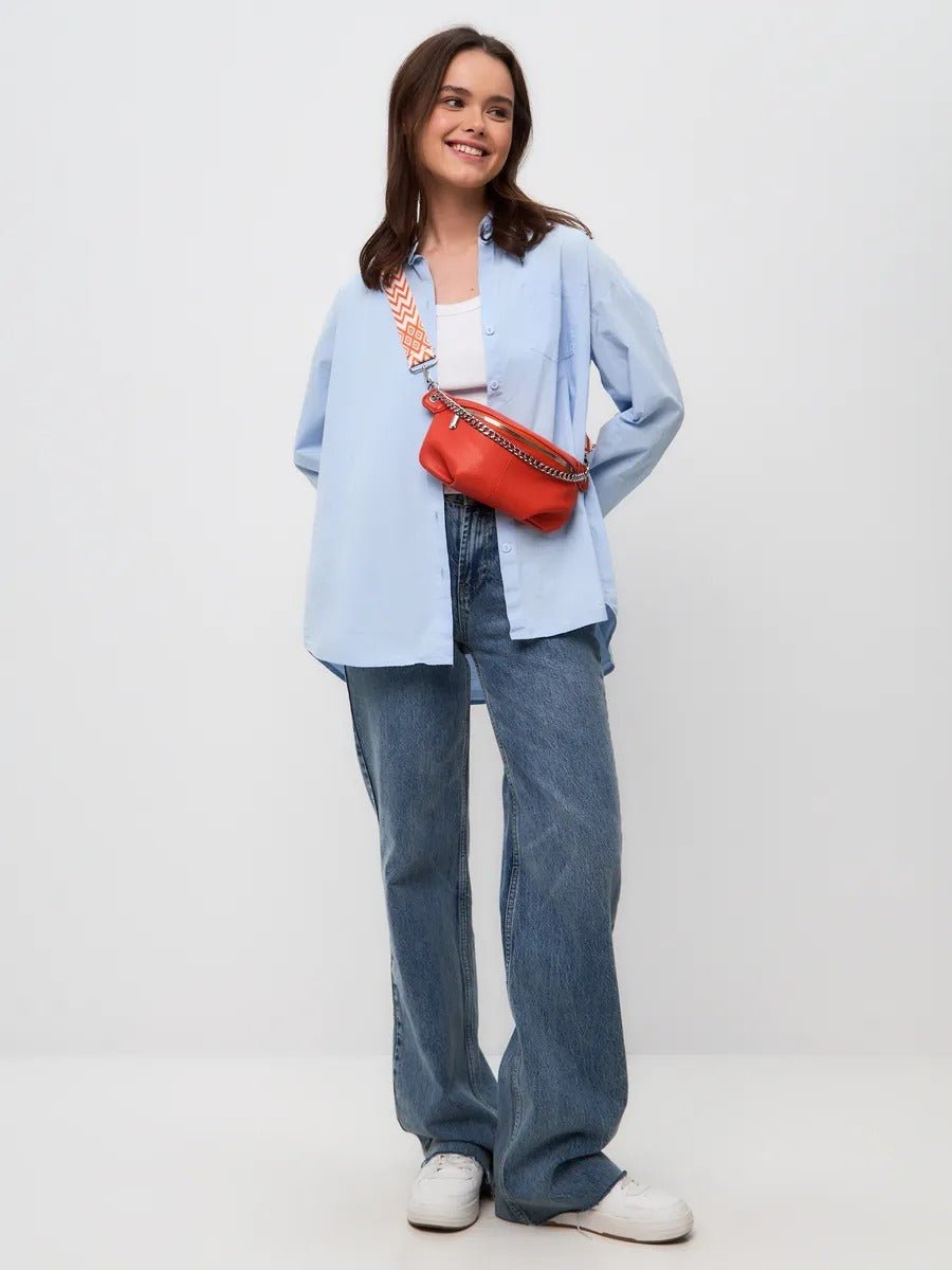 Sac banane femme simili vegan grainé, bandoulière réglable, chaîne métal, pochette zippée, sac porté épaule, modèle Hawise - Sacoche - Orange