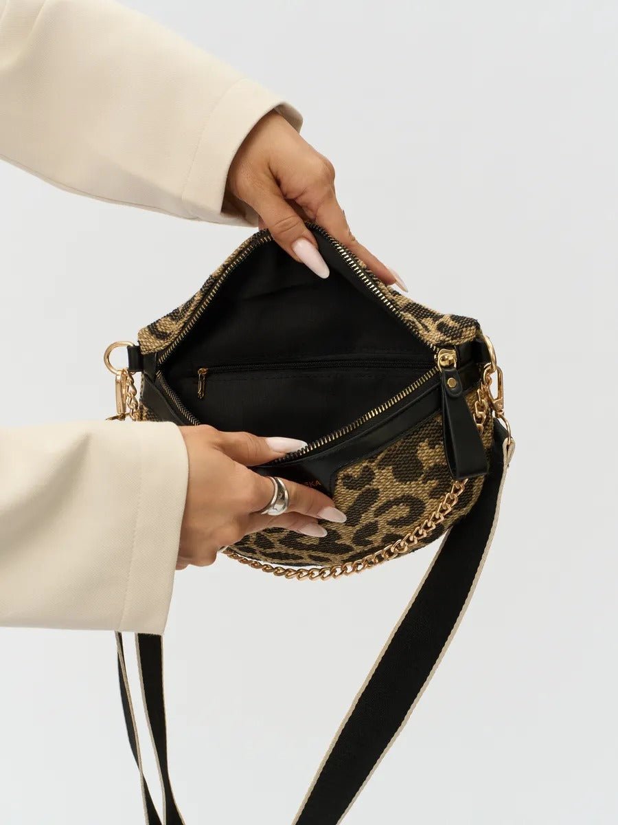 Sac banane léopard femme, sac ceinture imprimé, sac bandoulière tendance, sac à main compact, sacoche chic, Avoye - Sacoche - Noir