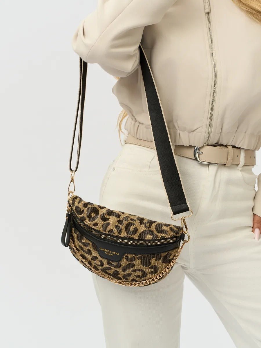 Sac banane léopard femme, sac ceinture imprimé, sac bandoulière tendance, sac à main compact, sacoche chic, Avoye - Sacoche - Noir