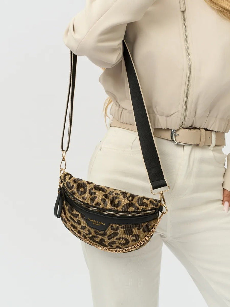 Sac banane léopard femme, sac ceinture imprimé, sac bandoulière tendance, sac à main compact, sacoche chic, Avoye - Sacoche - Noir