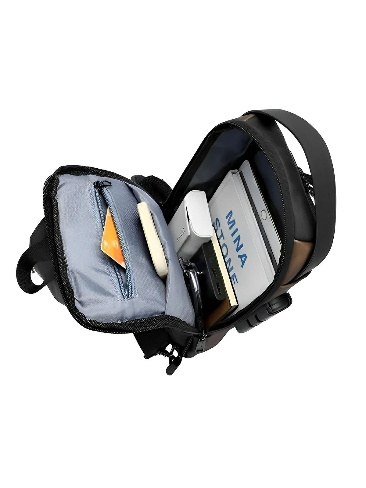 Sac bandoulière antivol compacte et urbain, avec port USB - Sacoche - Marron