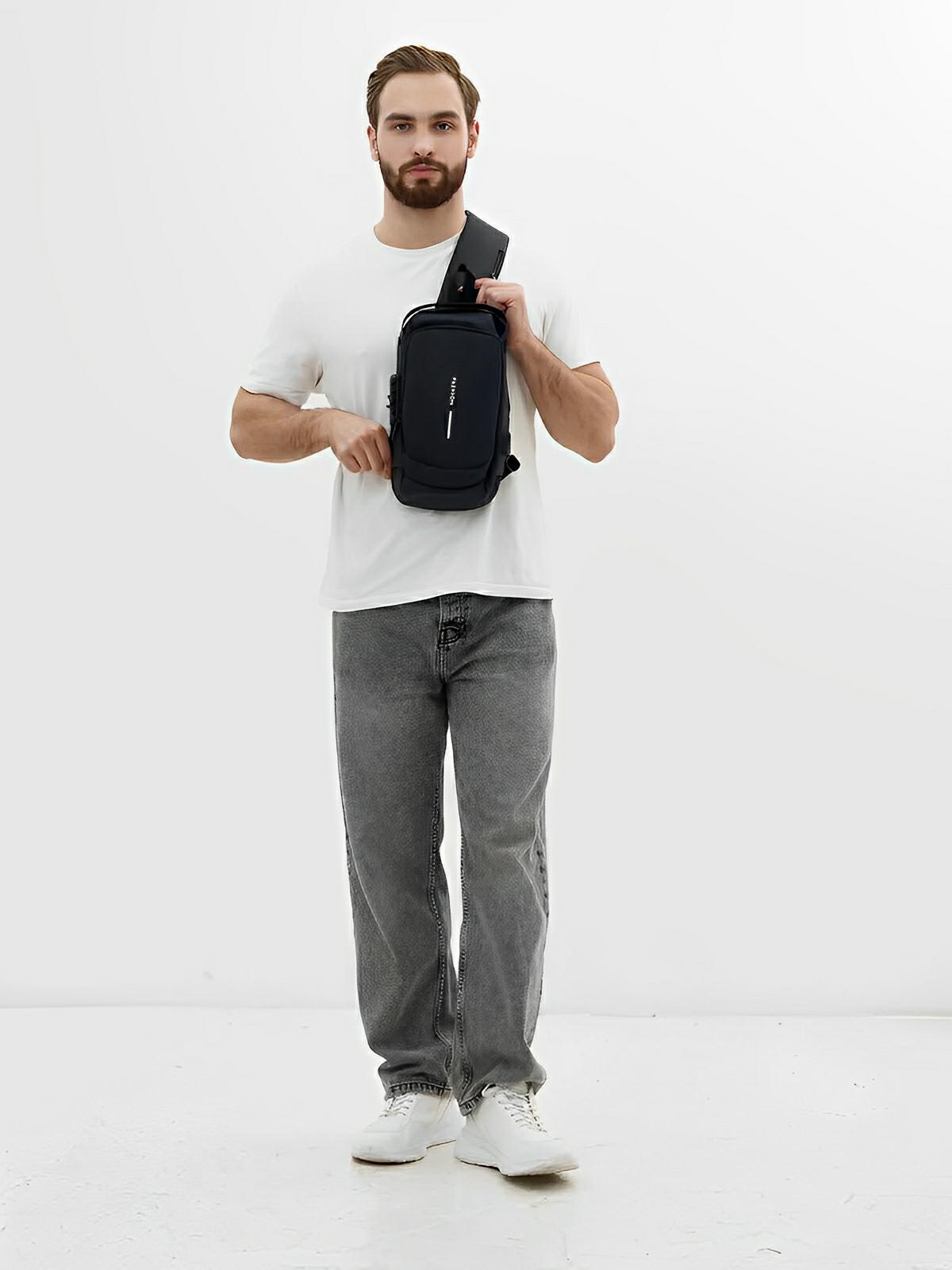Sac bandoulière antivol compacte et urbain, avec port USB - Sacoche - Marron