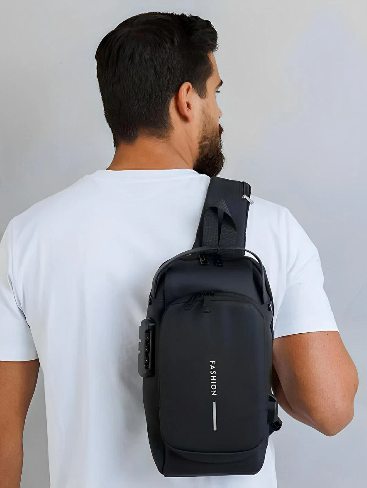 Sac bandoulière antivol compacte et urbain, avec port USB, modèle Argos - Sacoche - Noir