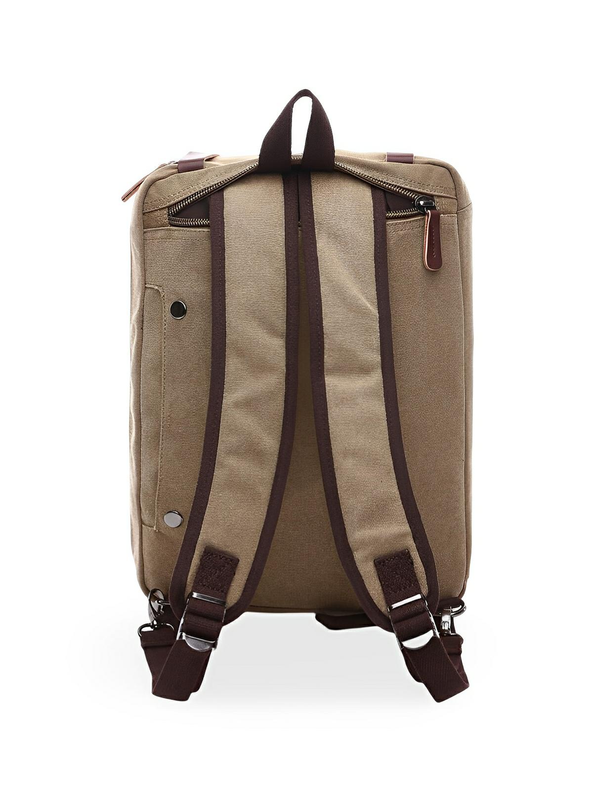 Sac bandoulière convertible en sac à dos, style business en toile canvas, multi - poches, modèle Nolan - Sac Bandoulière - Marron