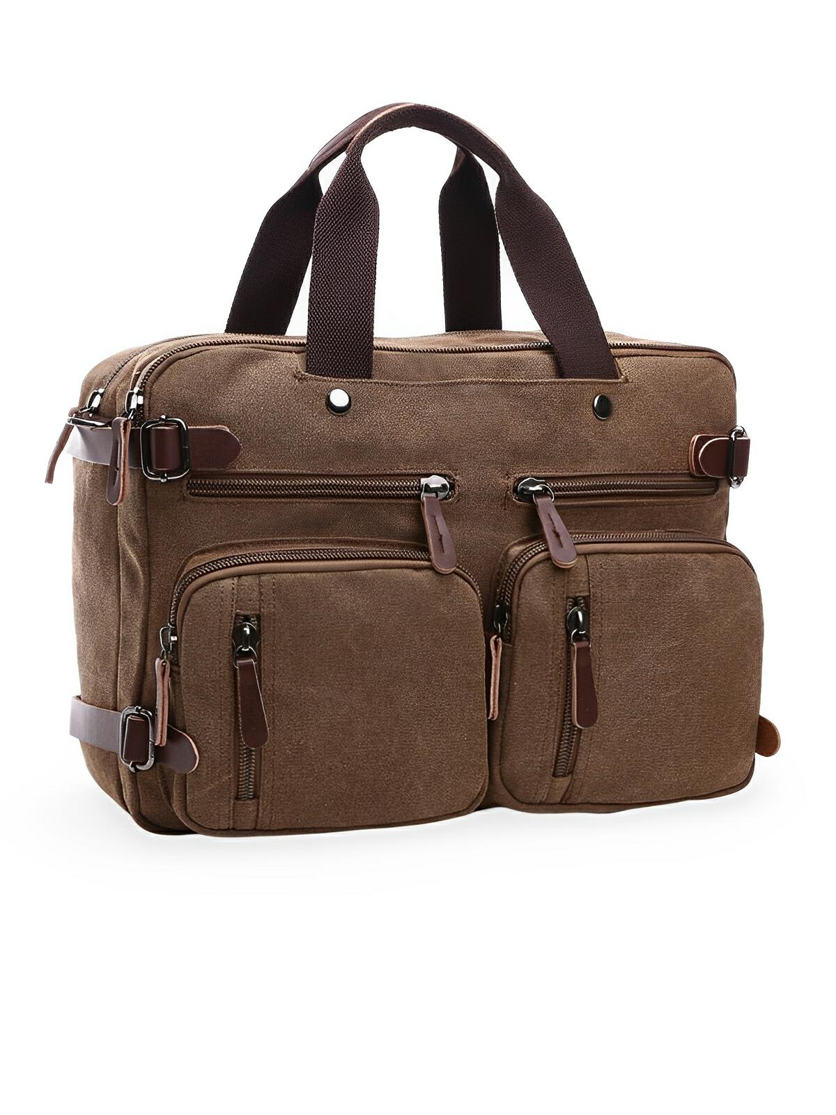 Sac bandoulière convertible en sac à dos, style business en toile canvas, multi - poches, modèle Nolan - Sac Bandoulière - Marron