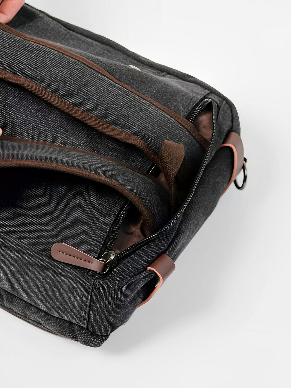 Sac bandoulière convertible en sac à dos, style business en toile canvas, multi - poches, modèle Nolan - Sac Bandoulière - Gris foncé