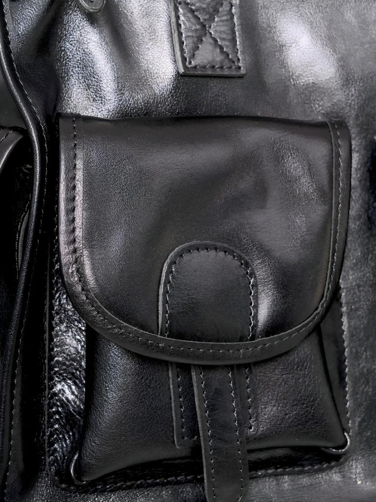Sac bandoulière cuir, à inspiration postal vintage, modèle Tristan - Sac Bandoulière - Noir