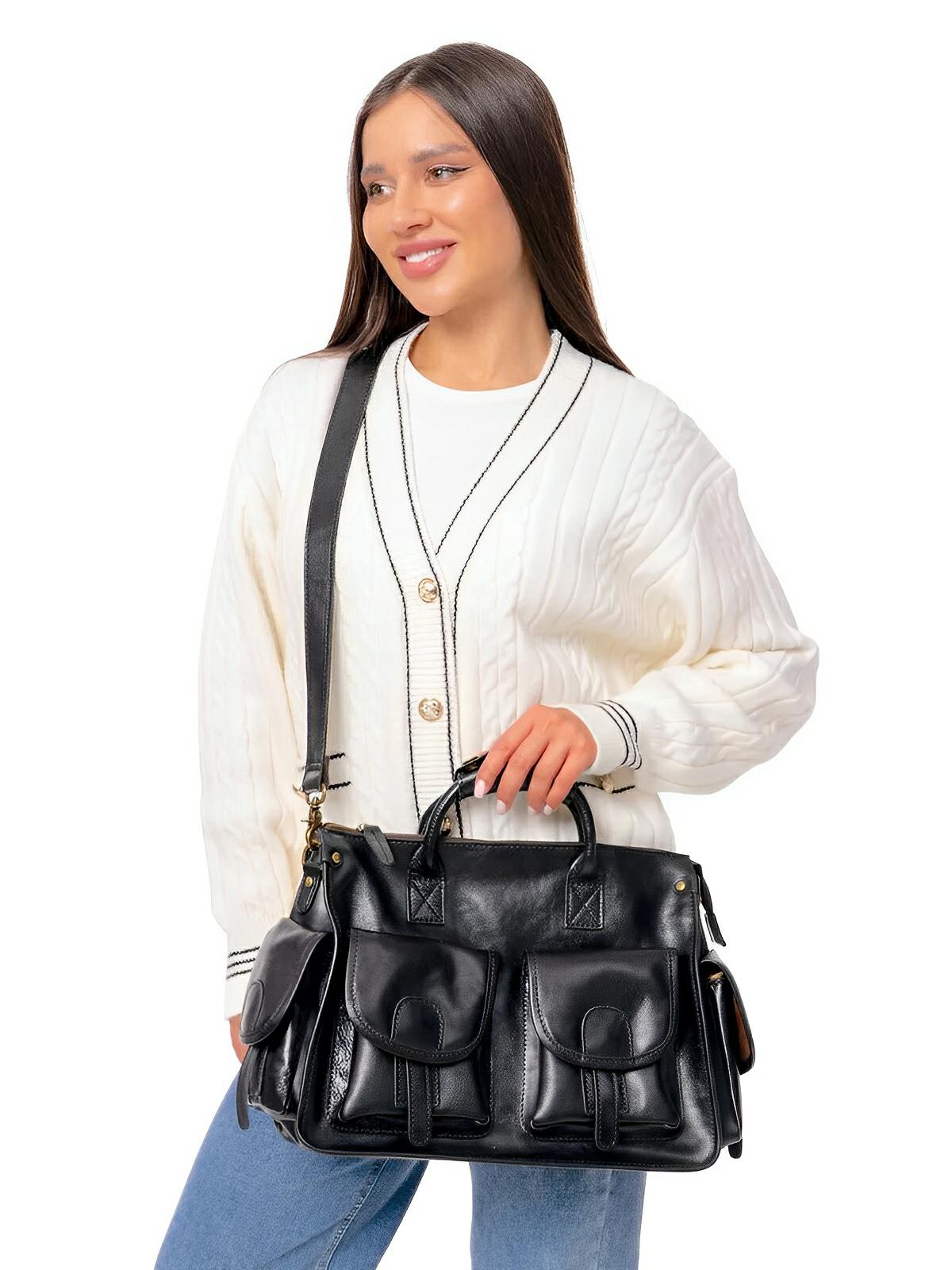 Sac bandoulière cuir, à inspiration postal vintage, modèle Tristan - Sac Bandoulière - Noir