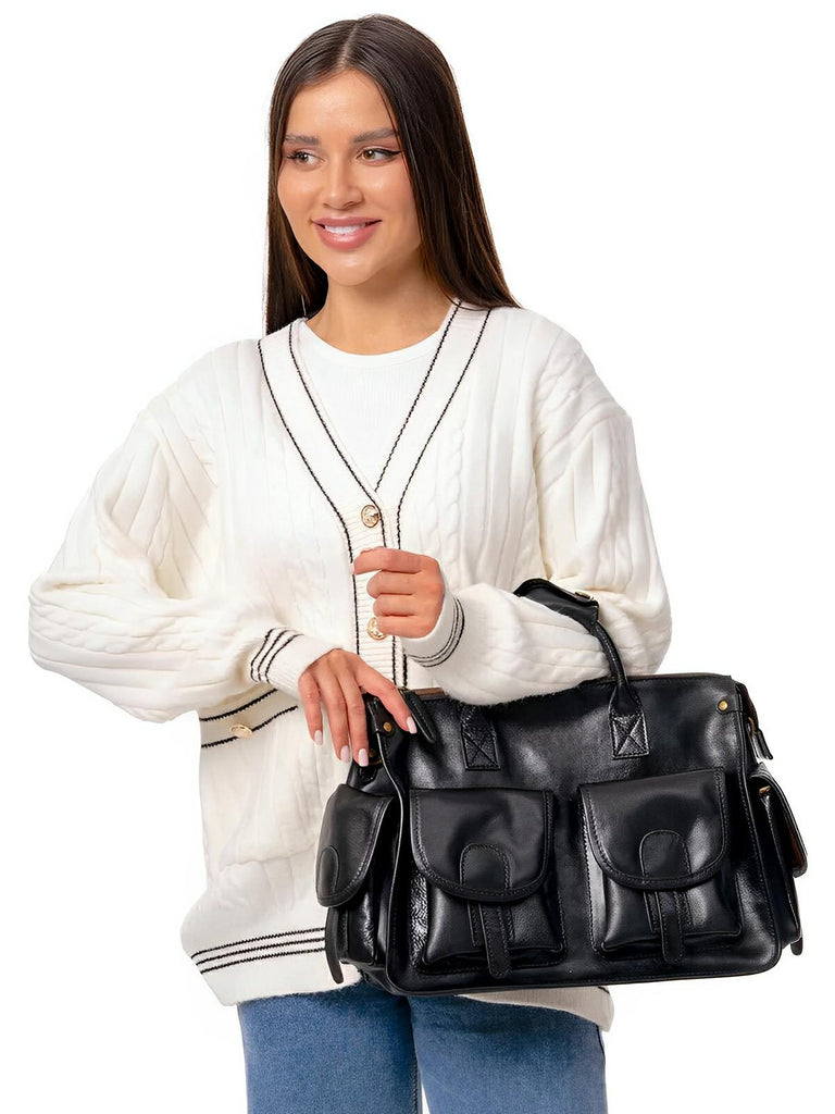 Sac bandoulière cuir, à inspiration postal vintage, modèle Tristan - Sac Bandoulière - Noir
