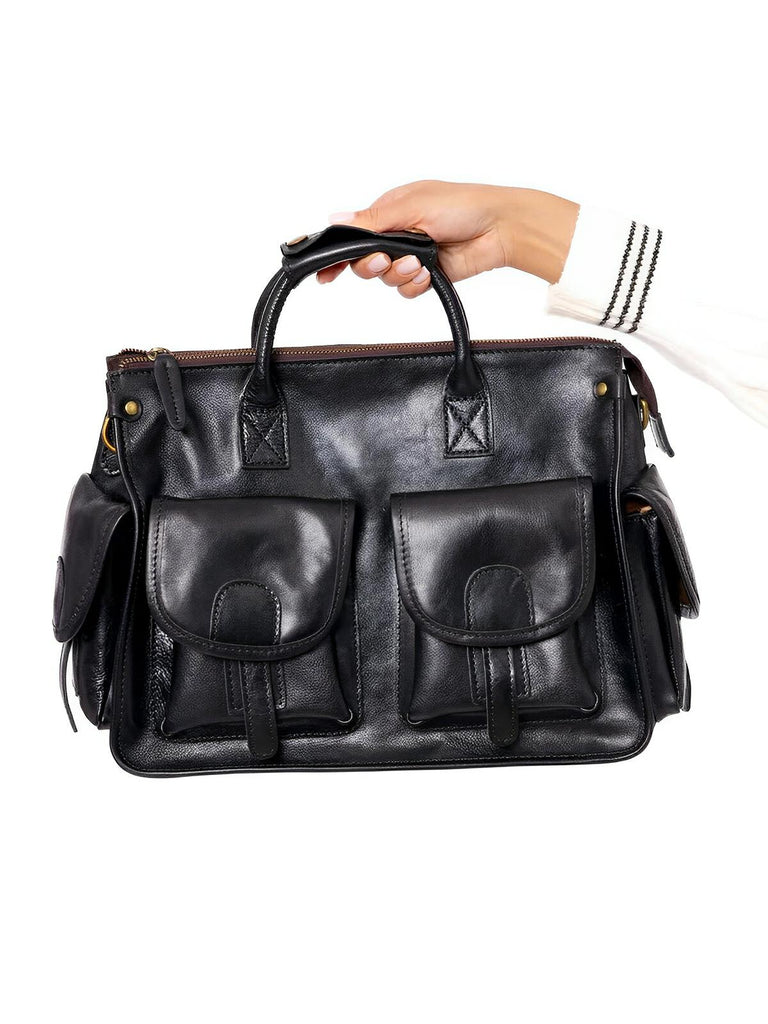 Sac bandoulière cuir, à inspiration postal vintage, modèle Tristan - Sac Bandoulière - Noir